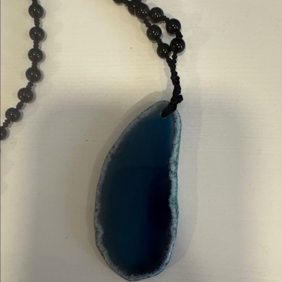 Black and Blue Agate Pendant Necklace - Picture 3 of 4